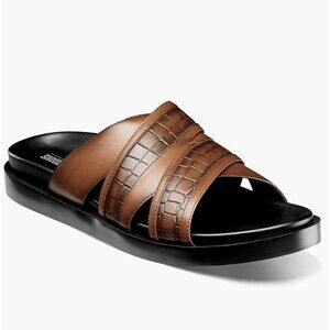 STACY ADAMS Men's Mondo Cross Strap Open Toe Slide Sandals, Size 12M, Cognac